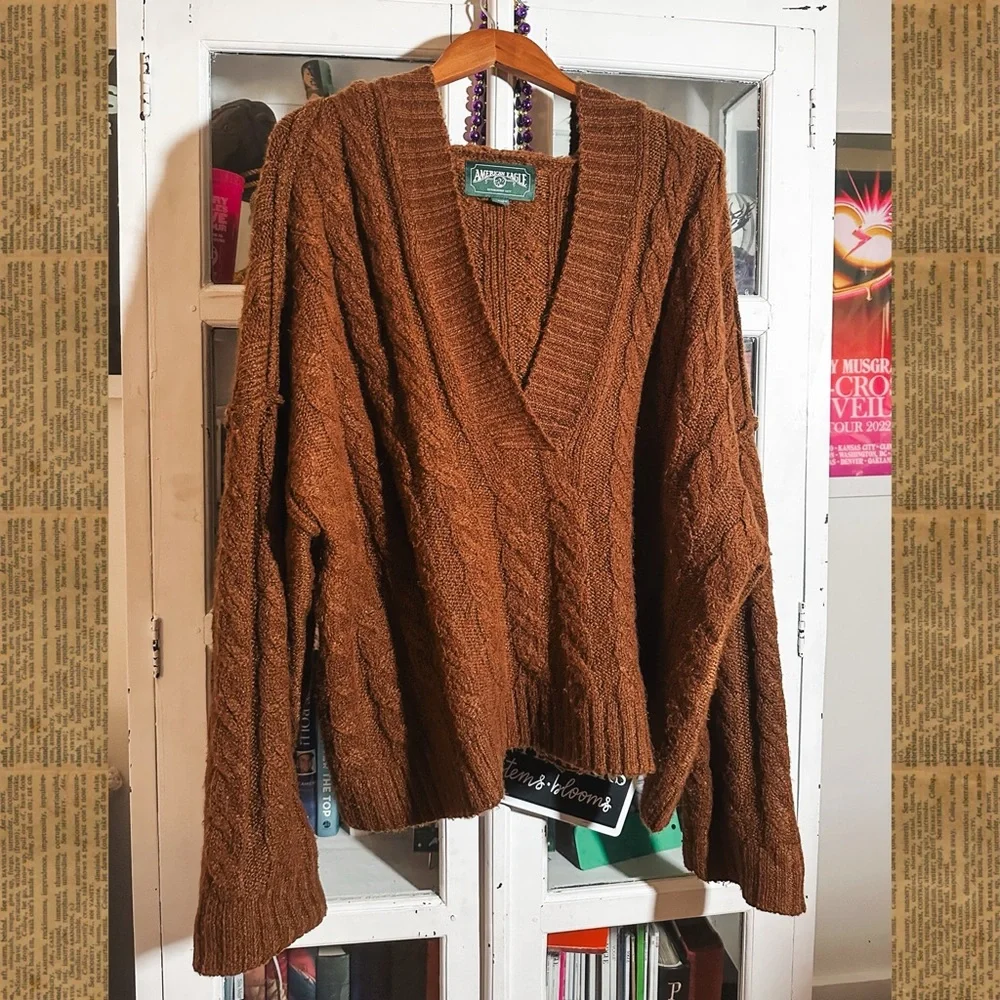 american eagle brown hooded sweater - Picture 1 of 5